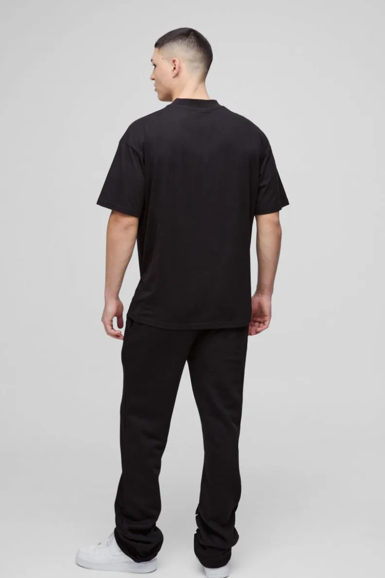 Cheap boohooMAN Slim Stacked Printed Flared Jogger black