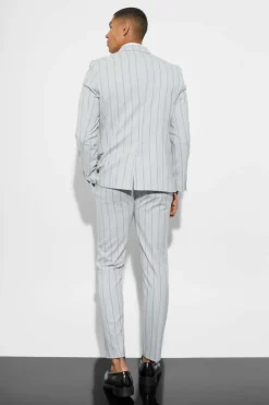 Cheap boohoo Slim Striped Suit light grey