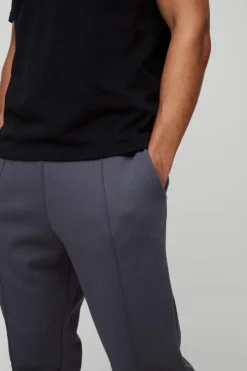 Online boohooMAN Slim Tapered Heavyweight Interlock Jogger grey