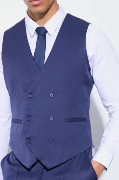 Cheap boohooMAN Slim Waistcoat navy