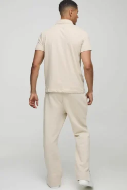 Discount boohooMAN Slim Zip Neck Polo stone