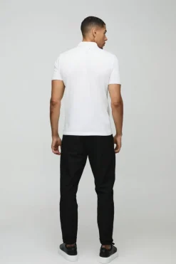 Fashion boohooMAN Slim Zip Neck Polo white