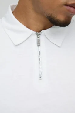 Fashion boohooMAN Slim Zip Neck Polo white