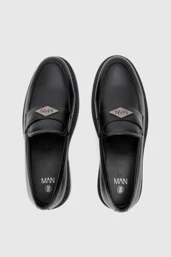 Discount boohooMAN Slip On Loafer With Man Branding In black
