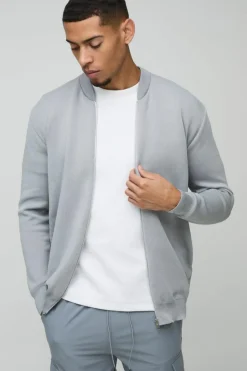 Flash Sale boohooMAN Smart Knitted Bomber Jacket grey