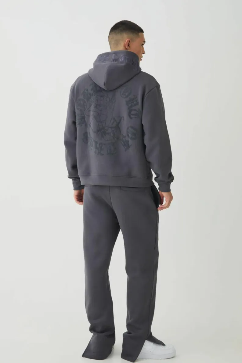 Discount boohooMAN Smart Oversized Boxy Super Heavyweight Embroidered Hoodie charcoal