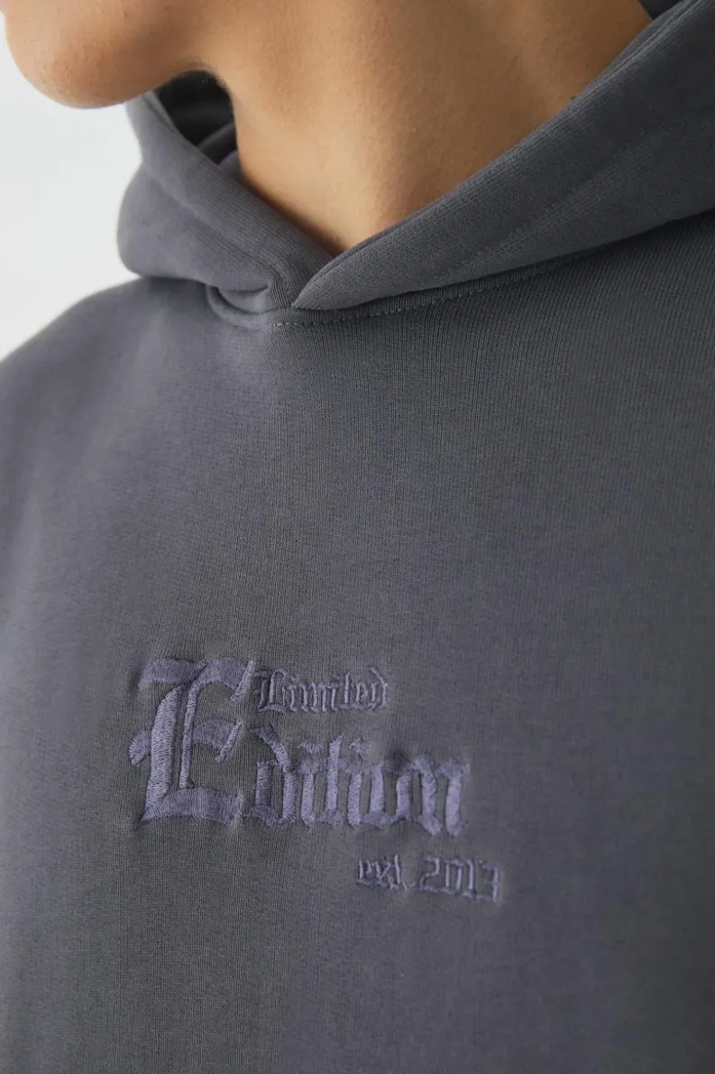 Discount boohooMAN Smart Oversized Boxy Super Heavyweight Embroidered Hoodie charcoal