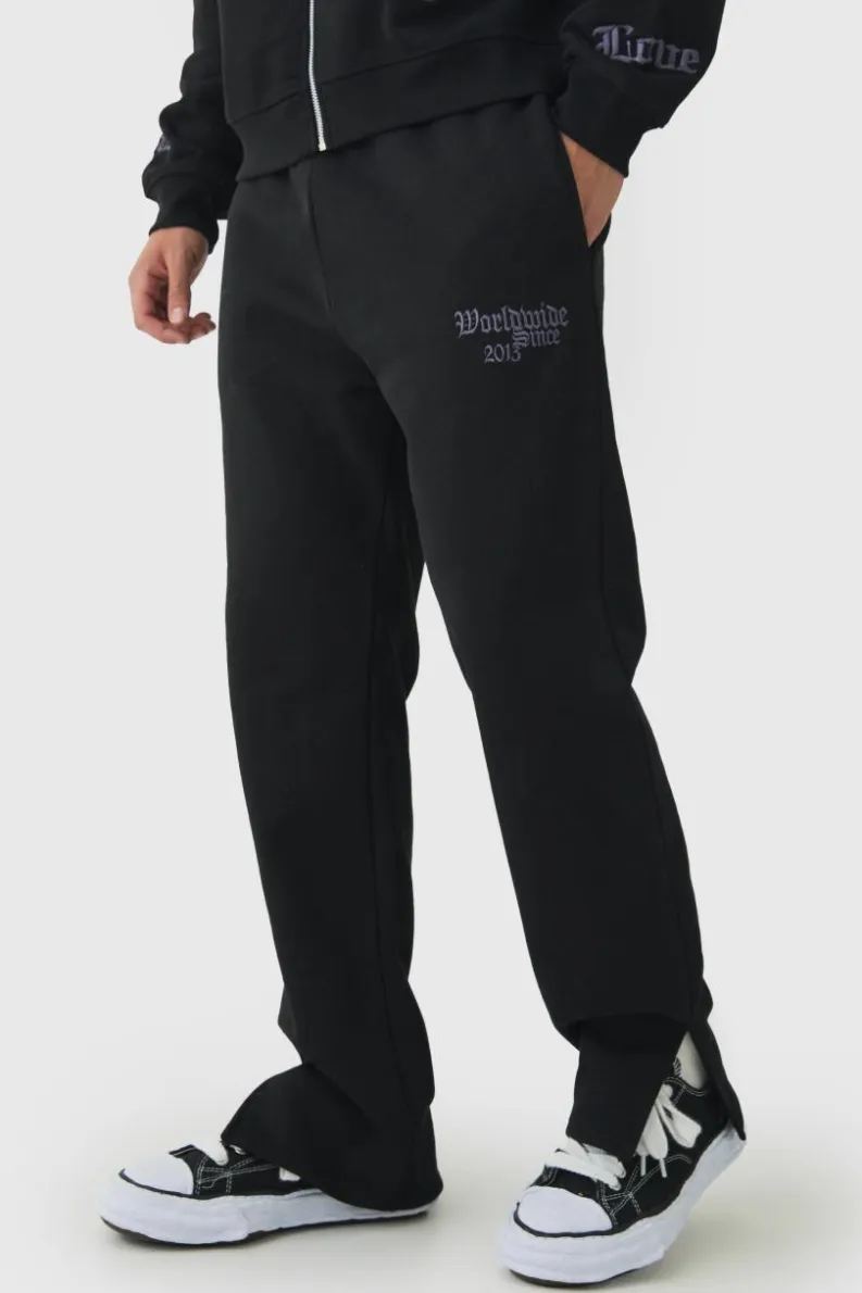 Flash Sale boohooMAN Smart Split Hem Embroidered Super Heavyweight Loopback Joggers black
