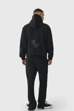 Flash Sale boohooMAN Smart Split Hem Embroidered Super Heavyweight Loopback Joggers black