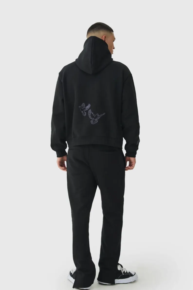 Flash Sale boohooMAN Smart Split Hem Embroidered Super Heavyweight Loopback Joggers black