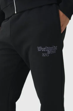 Flash Sale boohooMAN Smart Split Hem Embroidered Super Heavyweight Loopback Joggers black