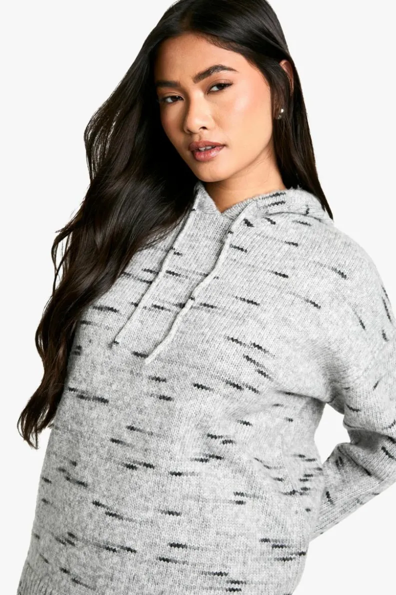 Shop boohoo Soft Knit Marl Oversized Knitted Hoody And Wide Leg Trouser grey