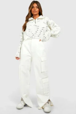 Cheap boohoo Soft Knit Nep Yarn Half Zip Collar Jumper ecru