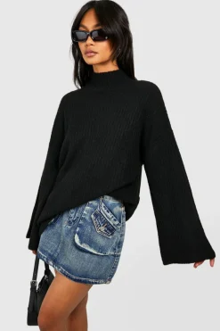 Cheap boohoo Soft Rib Knit High Neck Jumper And Wide Leg Trouser camel