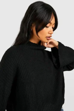 Cheap boohoo Soft Rib Knit High Neck Jumper And Wide Leg Trouser camel