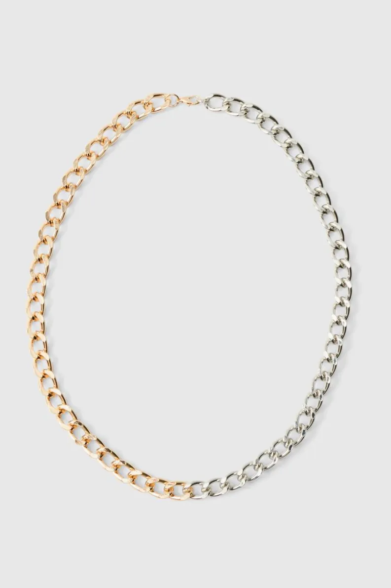 New boohooMAN Spliced Chain Necklace silver