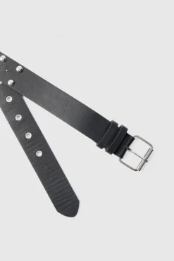 Discount boohooMAN Star Studded Silver Buckle Belt black