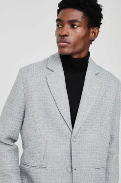 Flash Sale boohooMAN Straight Fit Boucle Single Breasted Blazer grey