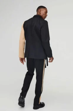 Outlet boohoo Straight Fit Cross Applique Blazer & Trouser black