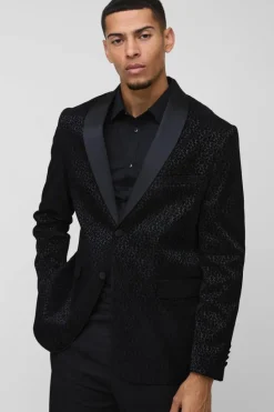 Best Sale boohooMAN Straight Fit Floral Velour Blazer black