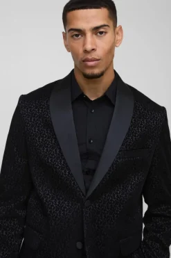 Best Sale boohooMAN Straight Fit Floral Velour Blazer black