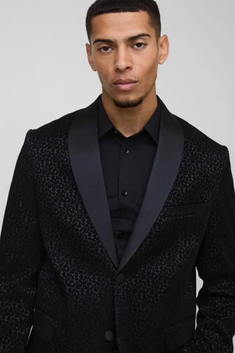 Best Sale boohooMAN Straight Fit Floral Velour Blazer black