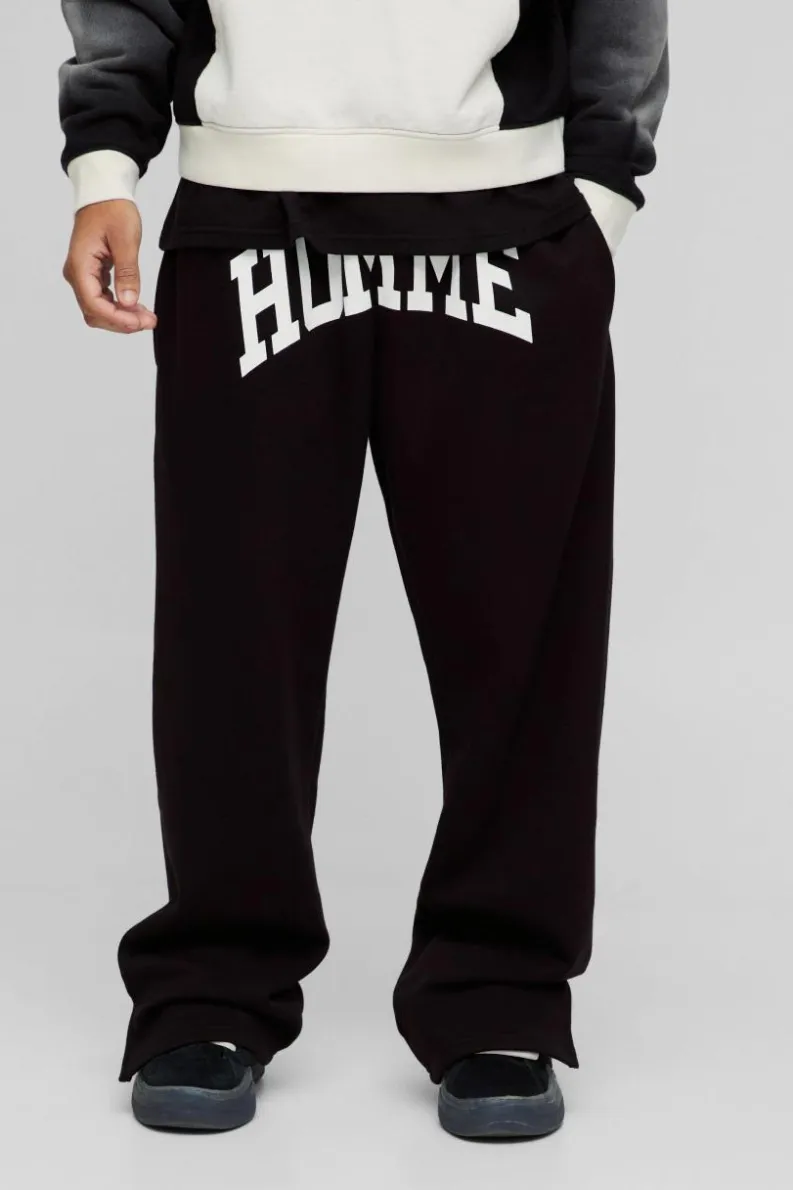 Outlet boohooMAN Straight Fit Homme Print Split Hem Jogger black