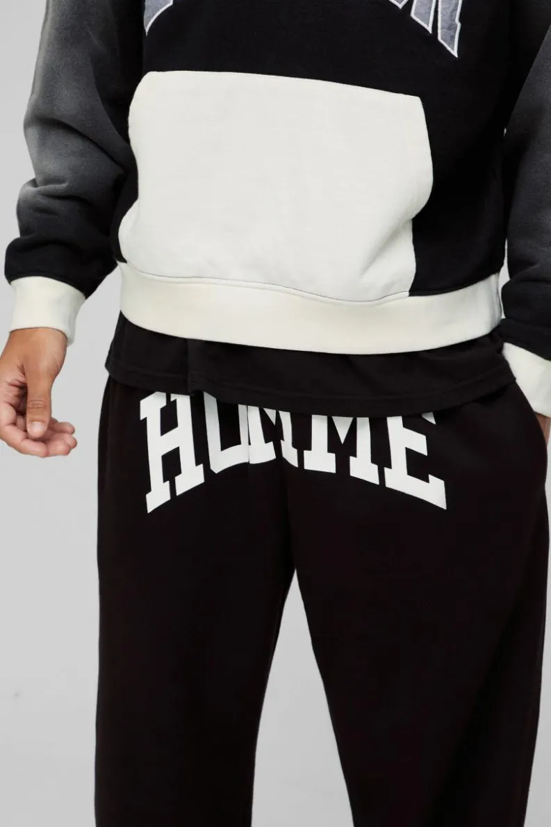 Outlet boohooMAN Straight Fit Homme Print Split Hem Jogger black