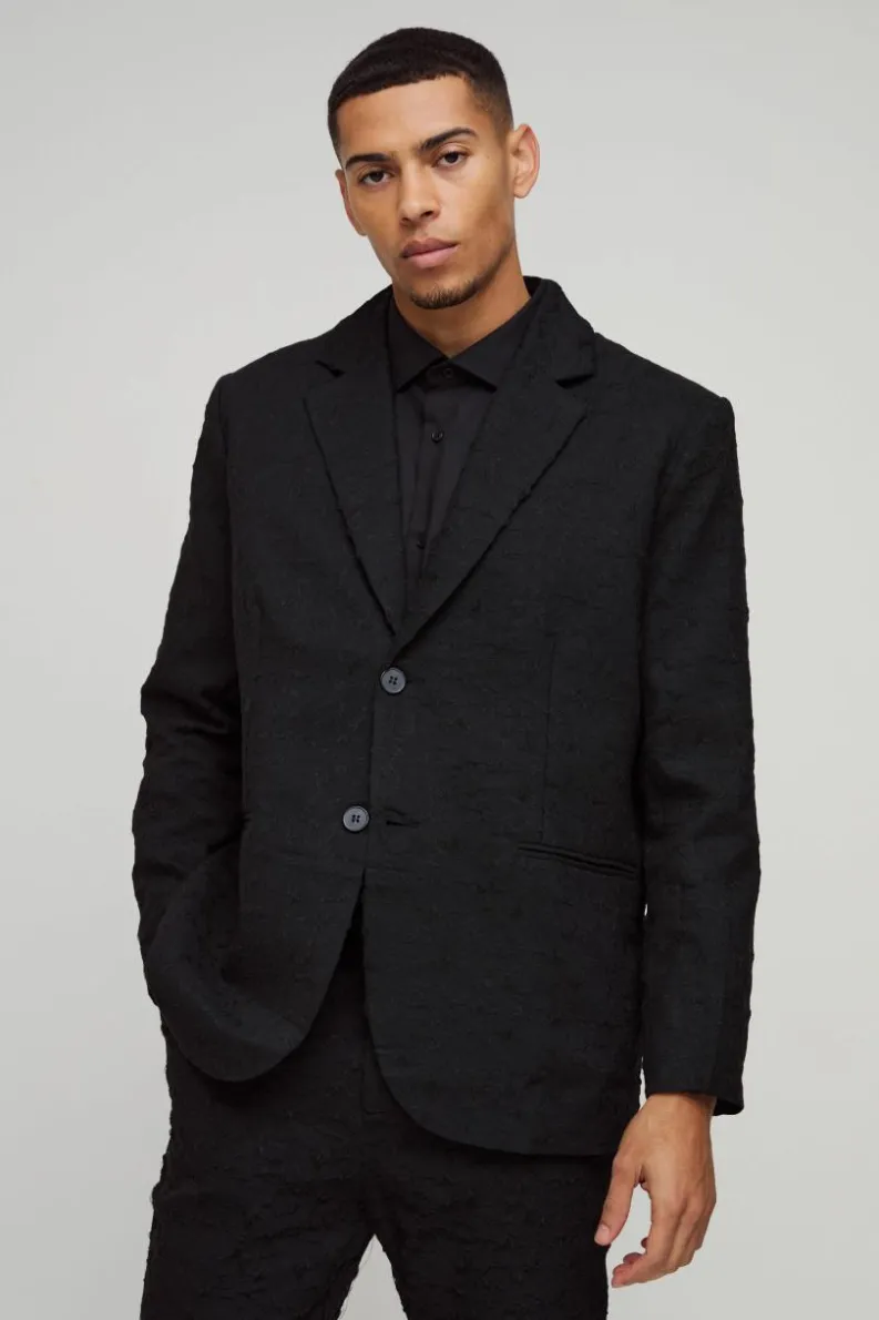 Outlet boohoo Straight Fit Jacquard Suit black