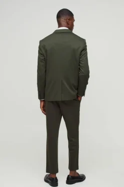 Flash Sale boohoo Straight Fit Jersey Blazer & Trouser Suit olive