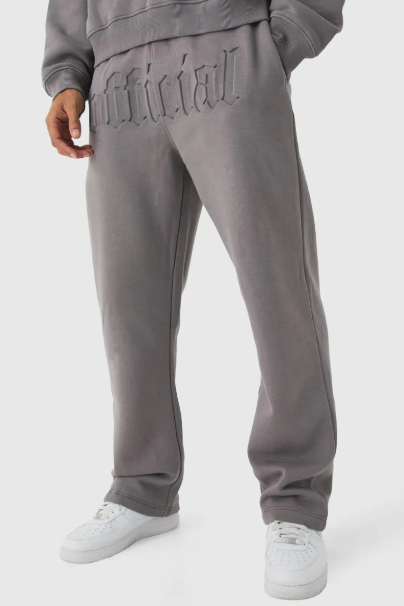 Hot boohooMAN Straight Fit Official Embossed Jogger charcoal