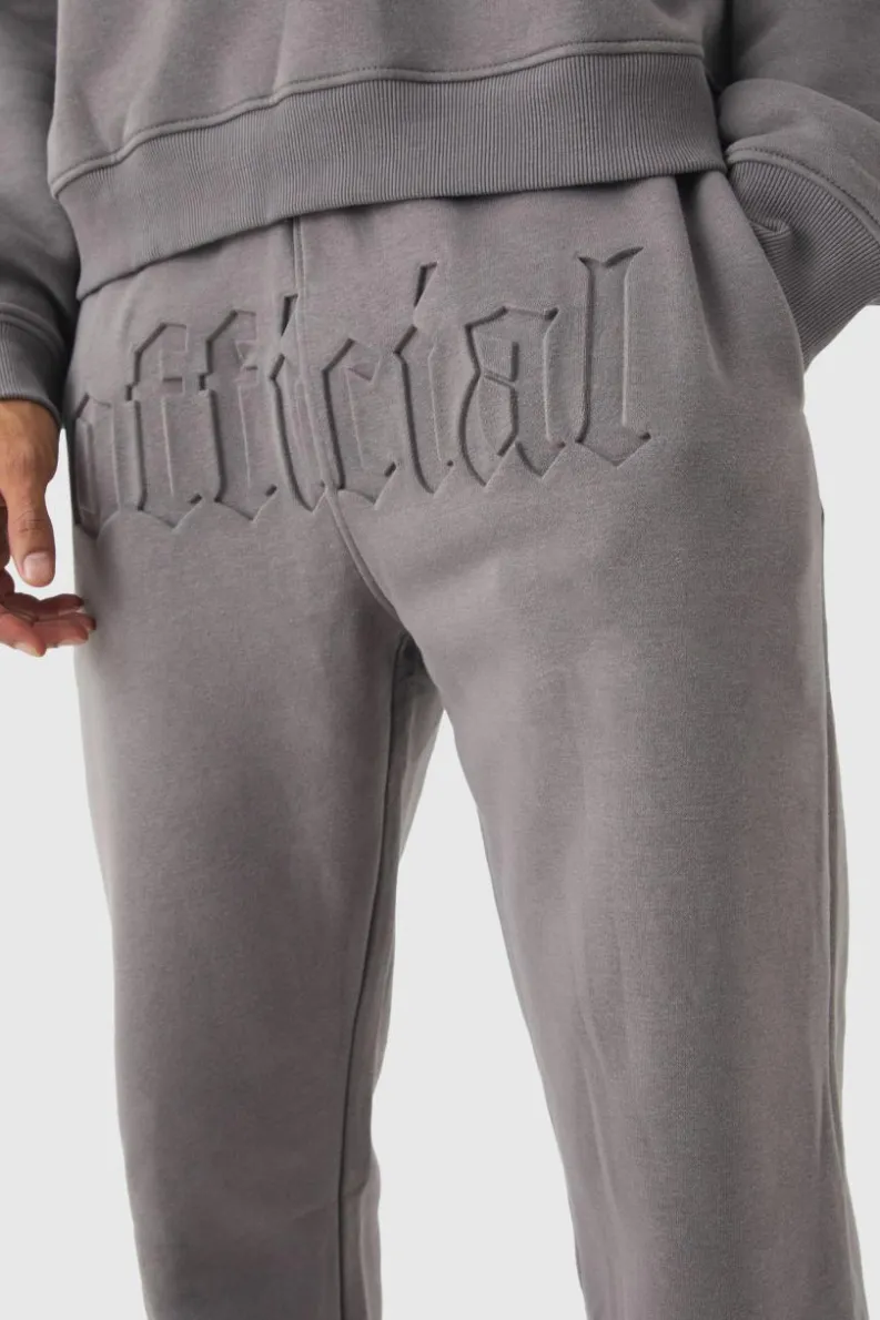 Hot boohooMAN Straight Fit Official Embossed Jogger charcoal