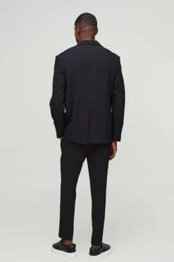 Sale boohooMAN Straight Fit Pleated Blazer black