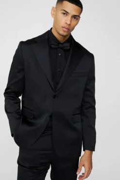 Cheap boohooMAN Straight Fit Satin Blazer black