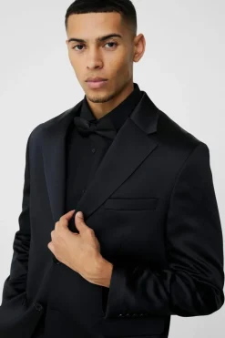 Cheap boohooMAN Straight Fit Satin Blazer black