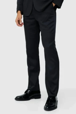 Shop boohoo Straight Fit Satin Blazer & Trouser Suit black