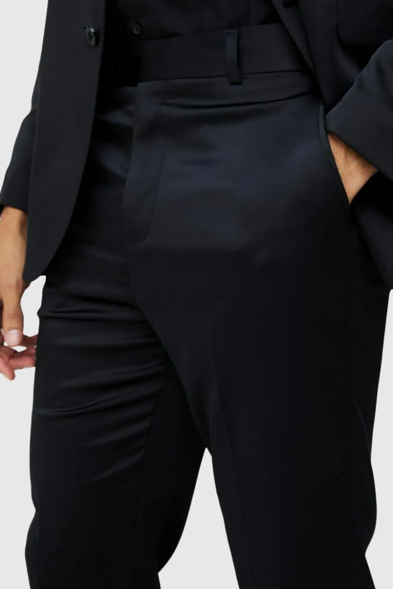 Shop boohoo Straight Fit Satin Blazer & Trouser Suit black