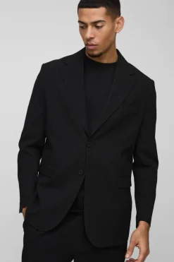 New boohooMAN Straight Fit Textured Stretch Blazer black