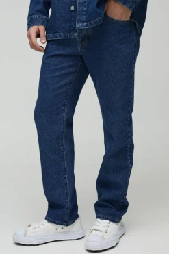 Hot boohooMAN Straight Leg Back Pocket Embroidered Jeans mid blue