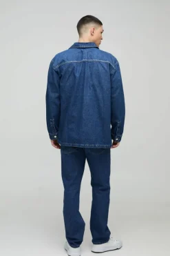 Hot boohooMAN Straight Leg Back Pocket Embroidered Jeans mid blue