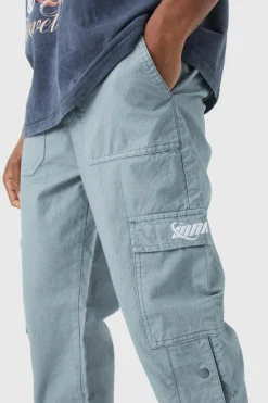 Fashion boohooMAN Straight Leg Cargo Popper Hem Ripstop Branded Trouser slate