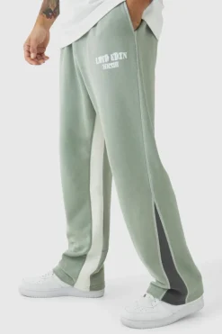 Shop boohooMAN Straight Leg Contrast Stitch Loopback Gusset Jogger khaki