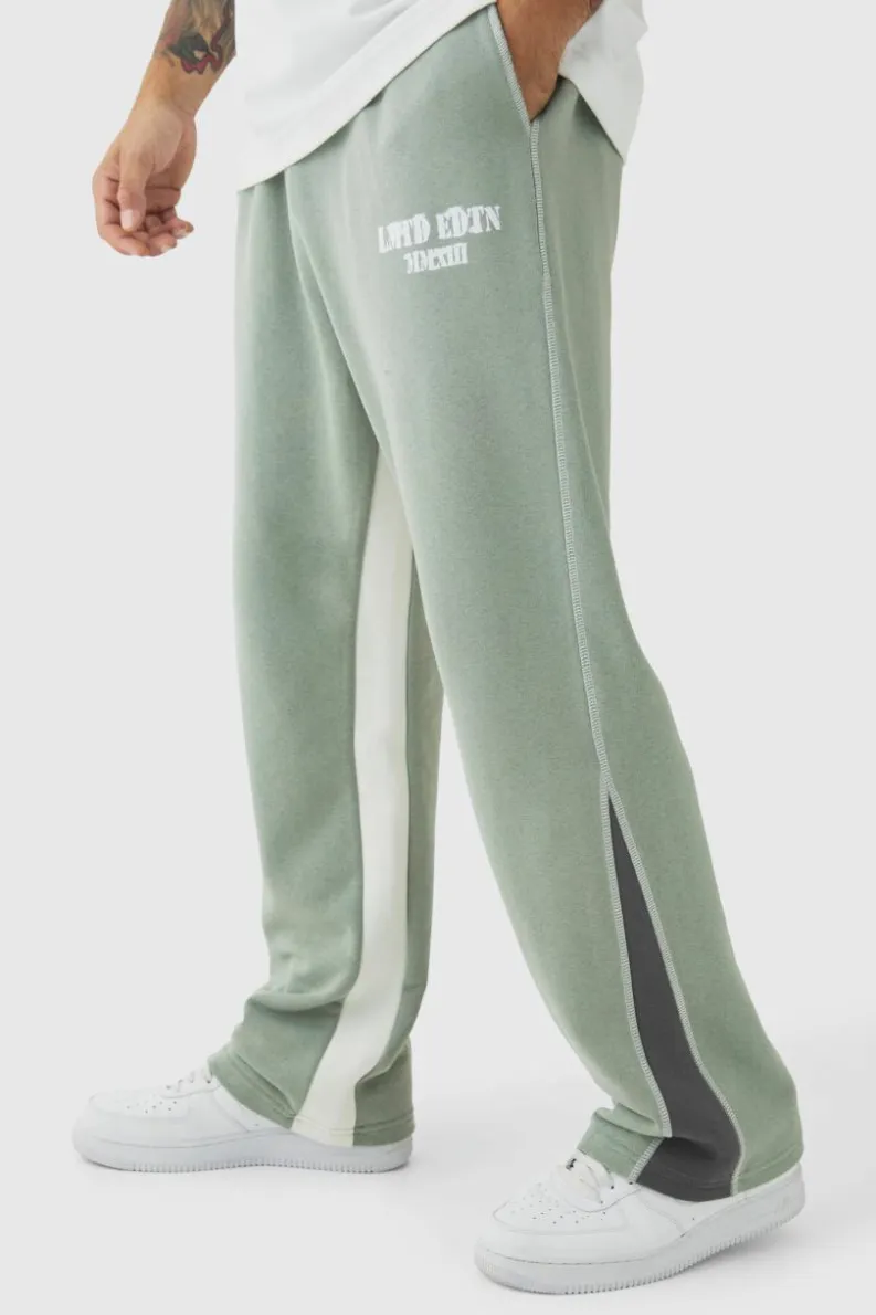 Shop boohooMAN Straight Leg Contrast Stitch Loopback Gusset Jogger khaki