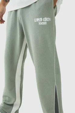 Shop boohooMAN Straight Leg Contrast Stitch Loopback Gusset Jogger khaki