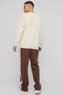 Flash Sale boohooMAN Straight Leg Cross Side Tape Jogger chocolate
