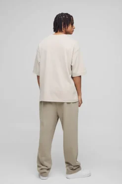 Best Sale boohooMAN Straight Leg Heavyweight Pintuck Jogger stone