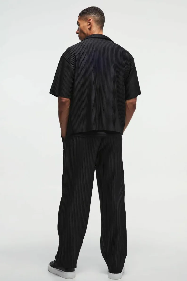 Fashion boohooMAN Straight Leg Pleated Elasticated Waist Trouser black