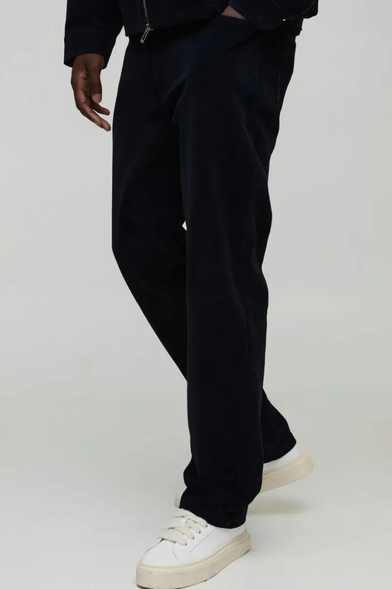 Flash Sale boohooMAN Straight Leg Velvet Denim Jeans navy