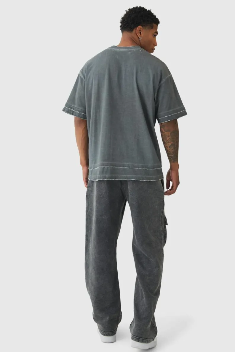 Discount boohooMAN Straight Leg Washed Cargo Limited Edition Jogger charcoal