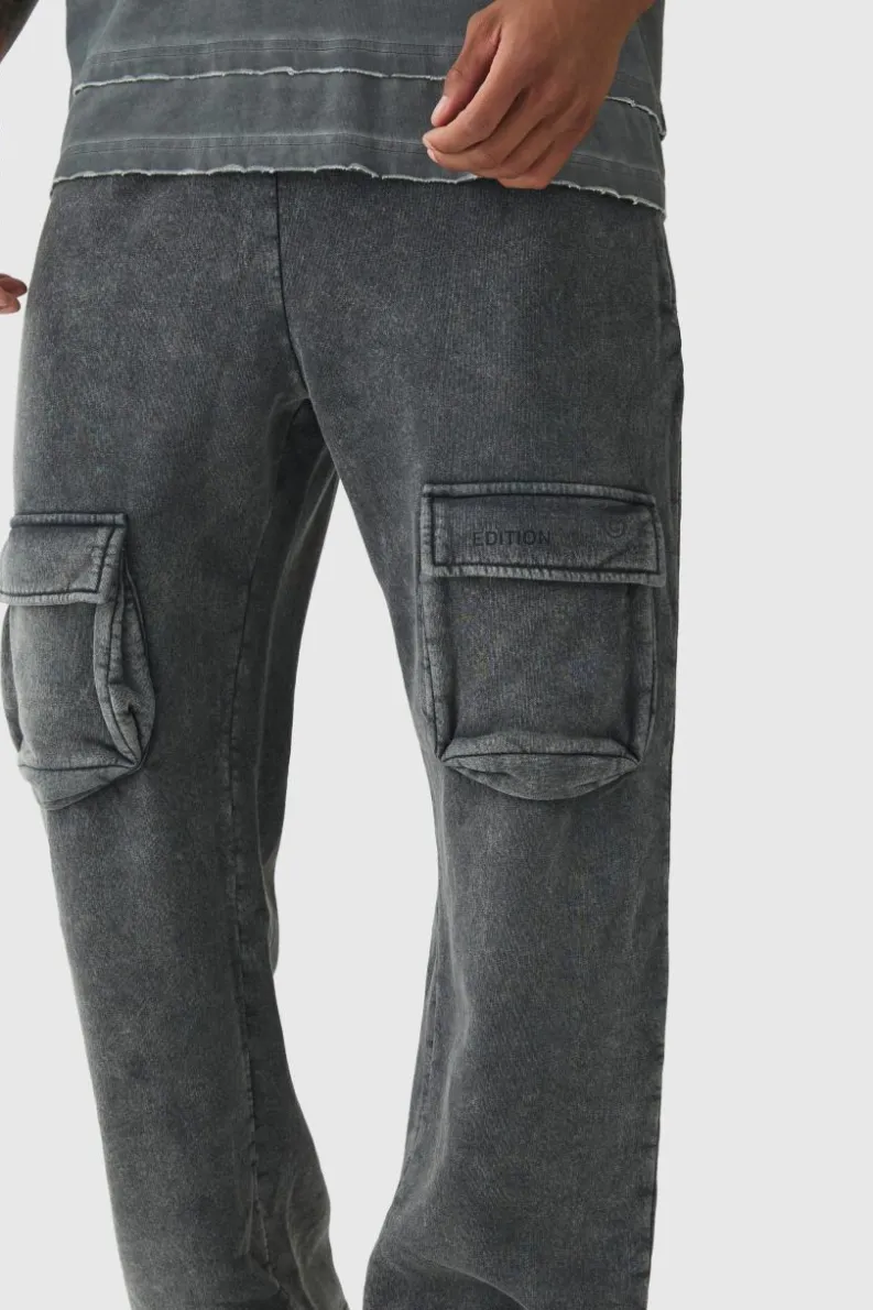 Discount boohooMAN Straight Leg Washed Cargo Limited Edition Jogger charcoal